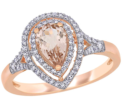 Bellini 14K 0.65 cttw Morganite & 1/4 cttw Diamond Halo Ring