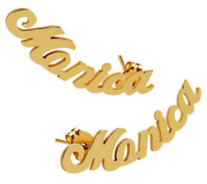 14K Gold Plated Personalized Curve Script Name Earrings