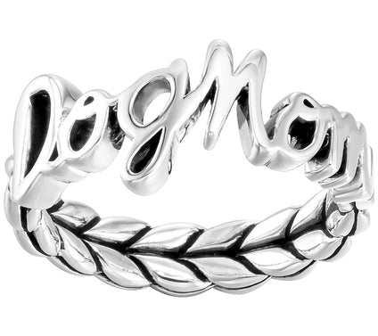 JAI Sterling Silver Dog Mom Script Ring