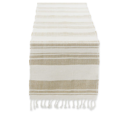 Design Imports Coastal Sands Stripe Cotton JuteTable Runner