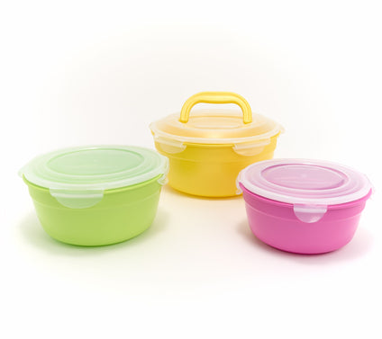 LocknLock Set of 3 Multi-Color Bowls Handle Lid
