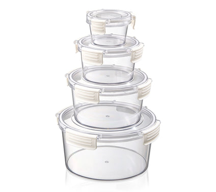 Sorbus Airtight Plastic Food Container, Round Beige Lid, 4-Pk