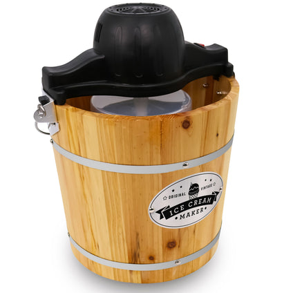 Elite Gourmet 4-Qt Old Fashioned Pine Bucket Ice Cream Maker