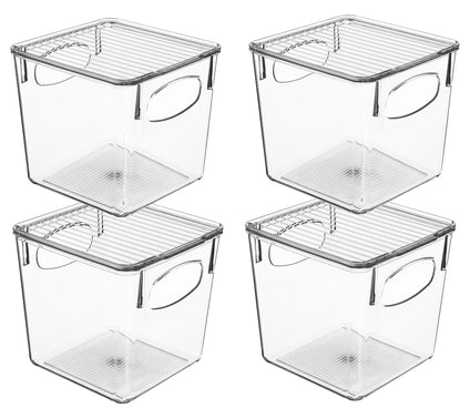 Sorbus 4 Pack Small Clear Fridge Bins With Hand les and Lids