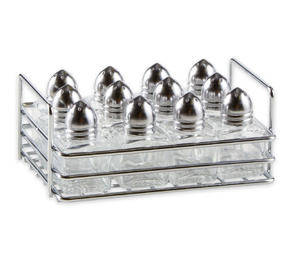 RSVP Set of 12 Mini Glass Salt & Pepper Shakerswith Rack