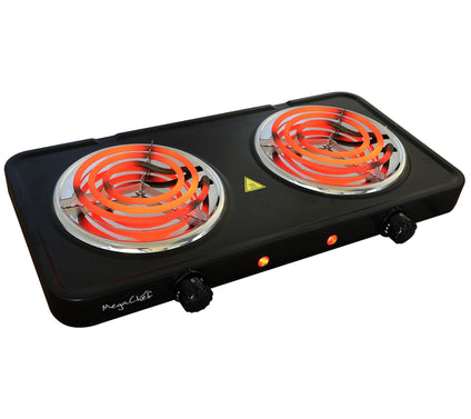 Mega Chef Portable Dual Electric Coil Cooktop in Black