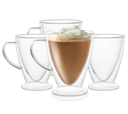 JoyJolt Set of (4) 15-oz Declan Double-Wall Coffee Glasses