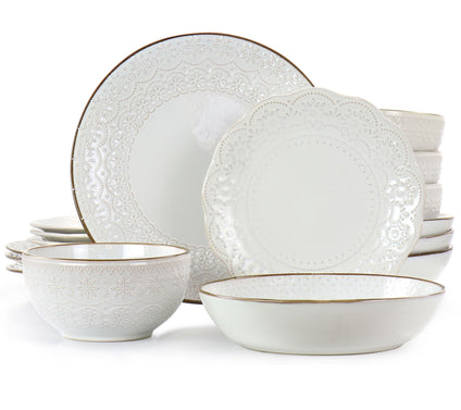 Elama Countess 16-Piece Double-Bowl Stoneware Dinnerware Set