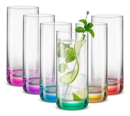JoyJolt Hue Colored Highball Drinking Glasses-oz -Set of 6