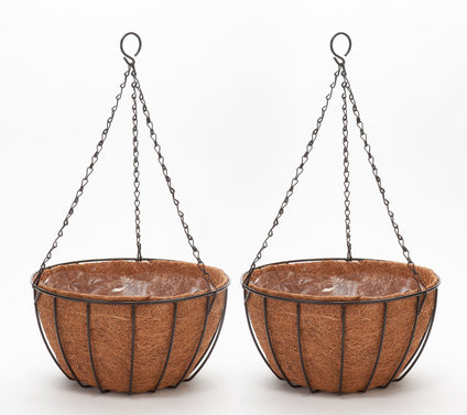 Roberta's Set of 2 Hanging Wire Baskets w/ Coco Liner & Chain