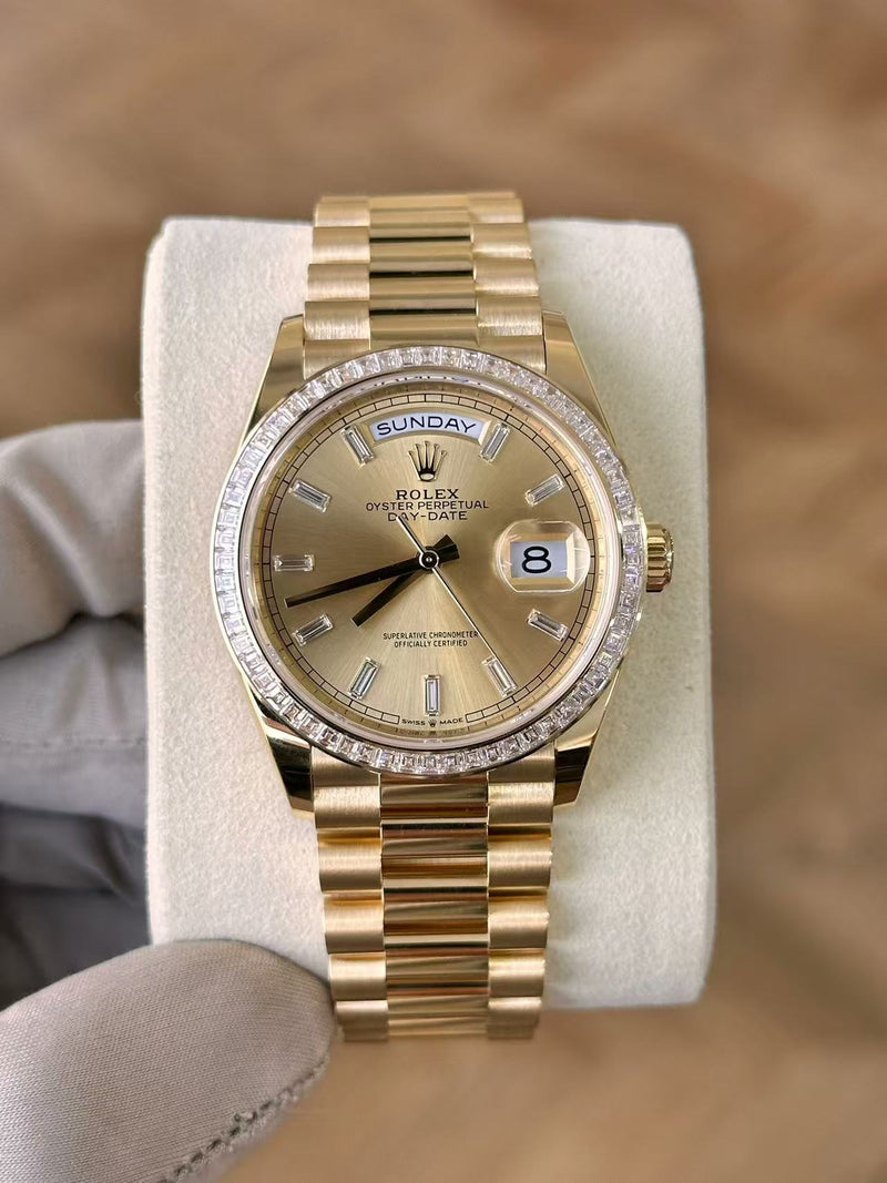 Rolex Day-Date 128398TBR-0037 – Baguette Diamond Bezel & Baguette Diamond Hour Markers — Main view