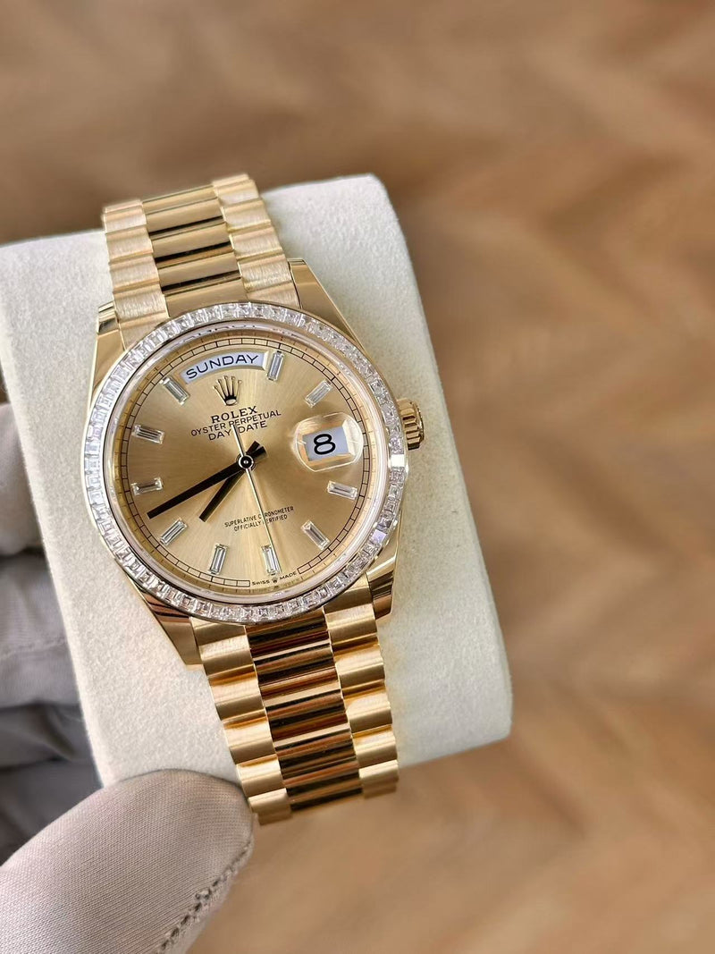 Rolex Day-Date 128398TBR-0037 – Baguette Diamond Bezel & Baguette Diamond Hour Markers — View 2