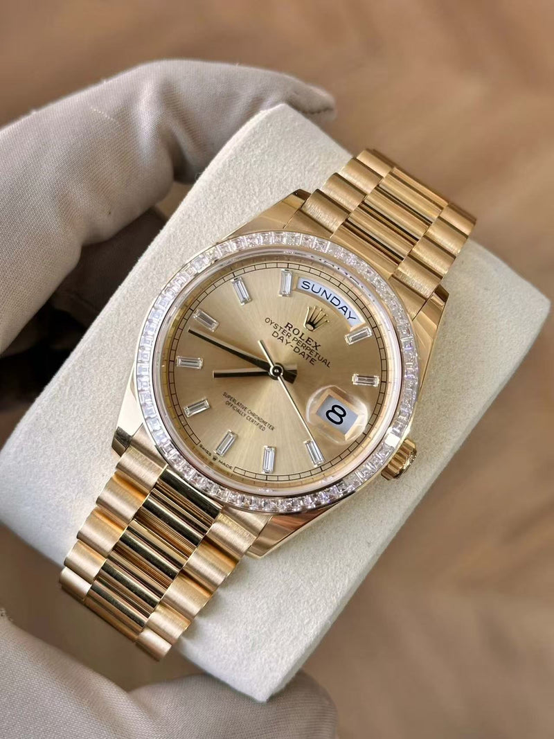 Rolex Day-Date 128398TBR-0037 – Baguette Diamond Bezel & Baguette Diamond Hour Markers — View 4
