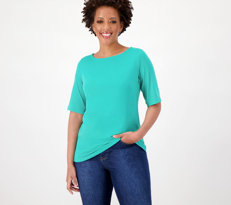 Susan Graver Essentials Liquid Knit Bateau Neck Top — View 71