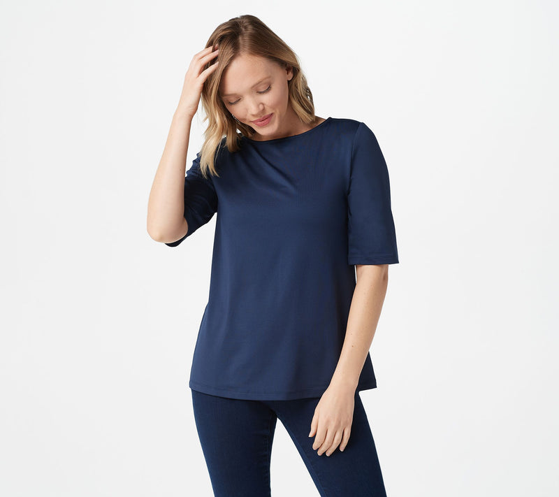 Susan Graver Essentials Butterknit Elbow Sleeve Bateau Neck Top — View 39