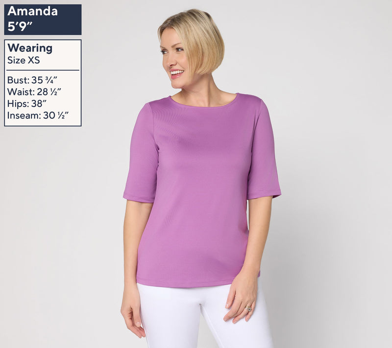 Susan Graver Essentials Butterknit Elbow Sleeve Bateau Neck Top — View 55