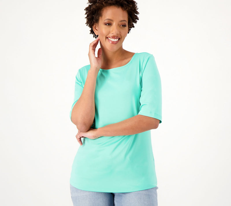 Susan Graver Essentials Butterknit Elbow Sleeve Bateau Neck Top — View 51