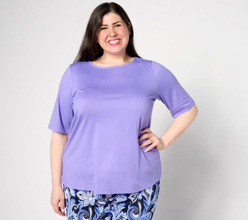 Susan Graver Essentials Butterknit Elbow Sleeve Bateau Neck Top — View 49