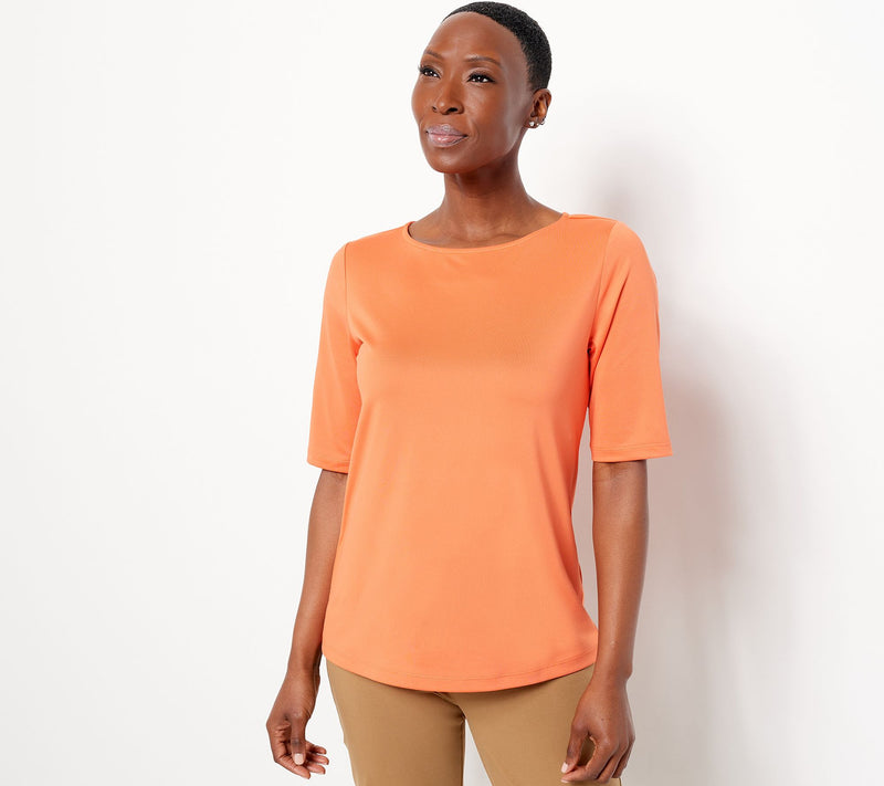 Susan Graver Essentials Butterknit Elbow Sleeve Bateau Neck Top — View 5