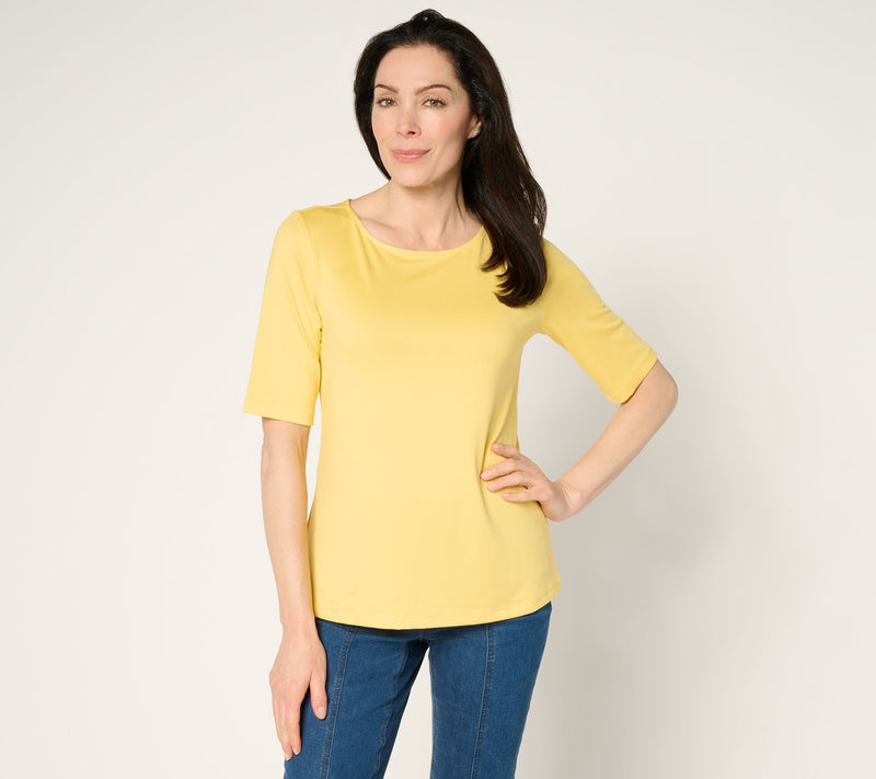 Susan Graver Essentials Butterknit Elbow Sleeve Bateau Neck Top — View 68