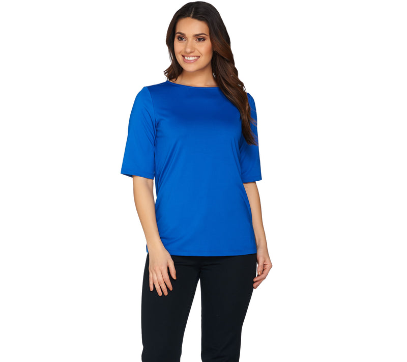 Susan Graver Essentials Butterknit Elbow Sleeve Bateau Neck Top — View 31