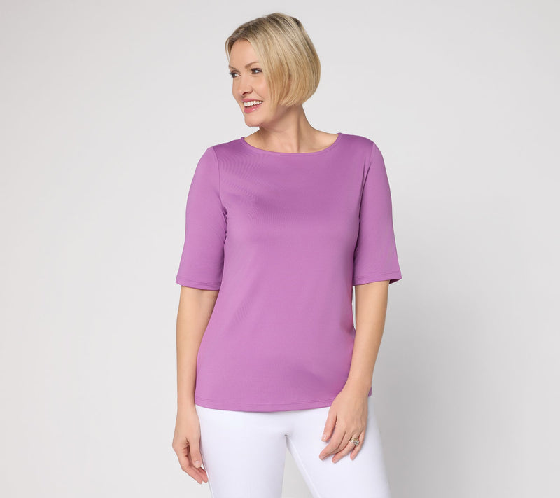 Susan Graver Essentials Butterknit Elbow Sleeve Bateau Neck Top — View 70