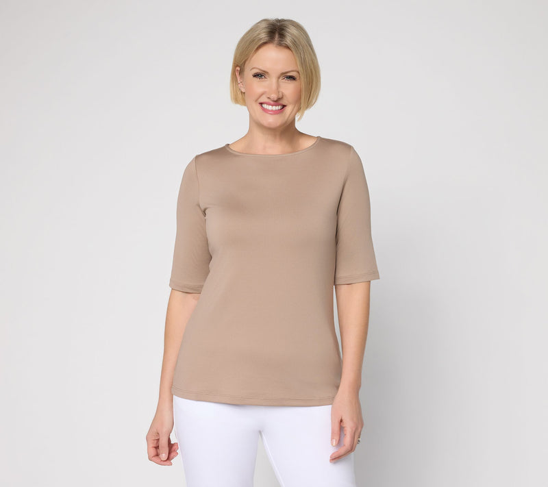 Susan Graver Essentials Butterknit Elbow Sleeve Bateau Neck Top — View 71