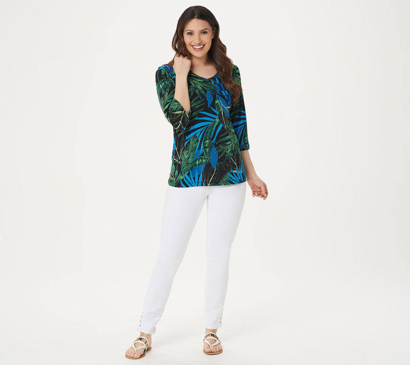 Susan Graver Printed Liquid Knit V-neck 3/4 Sleeve Top — View 31