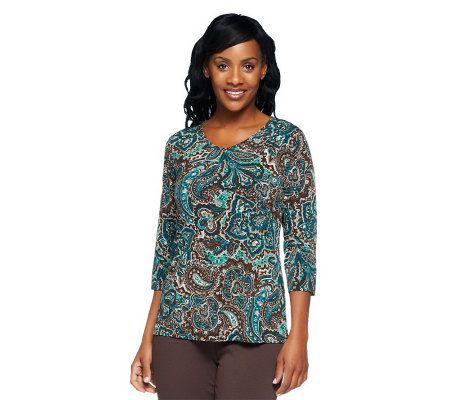 Susan Graver Printed Liquid Knit V-neck 3/4 Sleeve Top — View 15