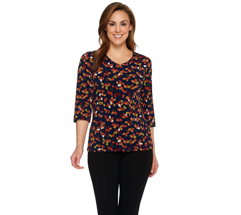 Susan Graver Printed Liquid Knit V-neck 3/4 Sleeve Top — View 25