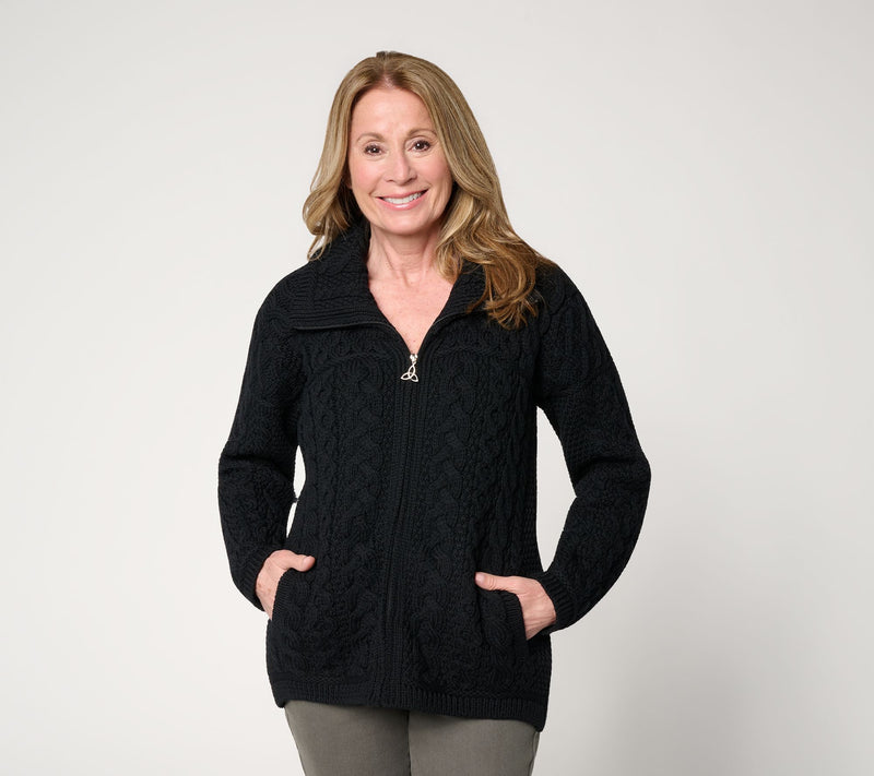 Aran Crafts Merino Wool Zip Front Cardigan — View 36