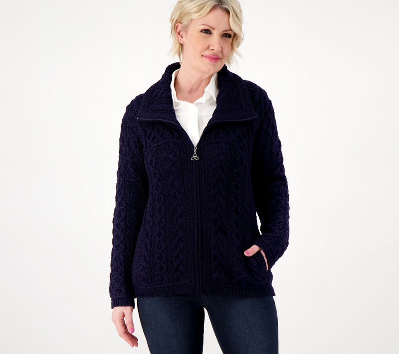 Aran Crafts Merino Wool Zip Front Cardigan — View 37