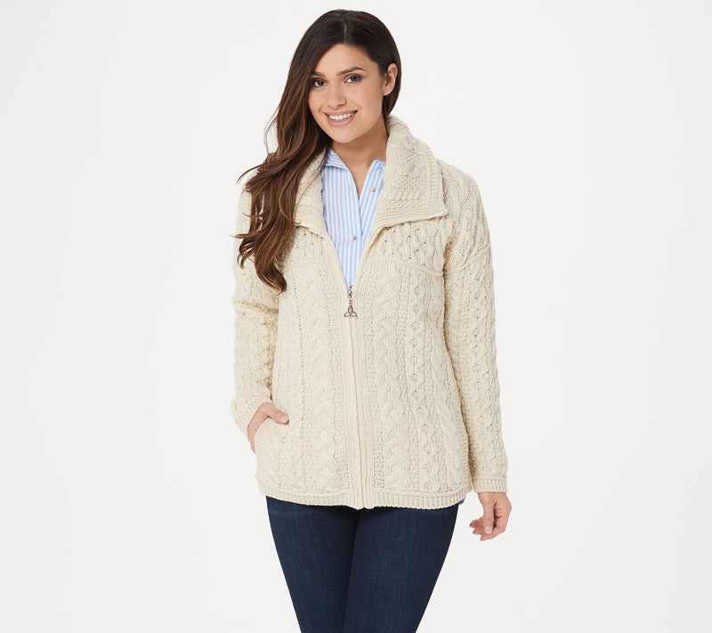 Aran Crafts Merino Wool Zip Front Cardigan — View 10