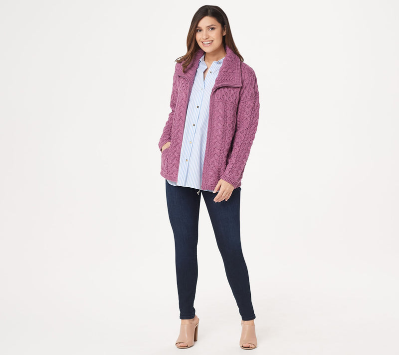 Aran Crafts Merino Wool Zip Front Cardigan — View 23
