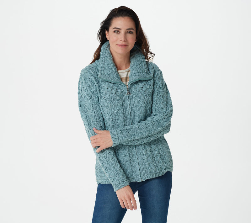 Aran Crafts Merino Wool Zip Front Cardigan — View 39