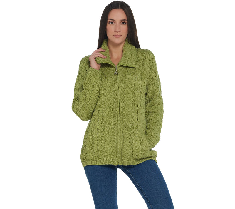Aran Crafts Merino Wool Zip Front Cardigan — View 5