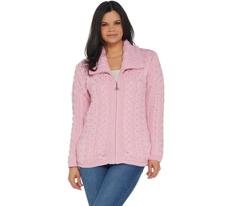 Aran Crafts Merino Wool Zip Front Cardigan — View 6