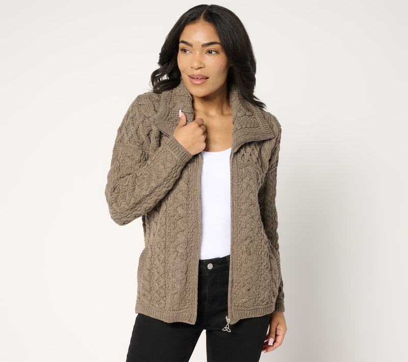Aran Crafts Merino Wool Zip Front Cardigan — View 42
