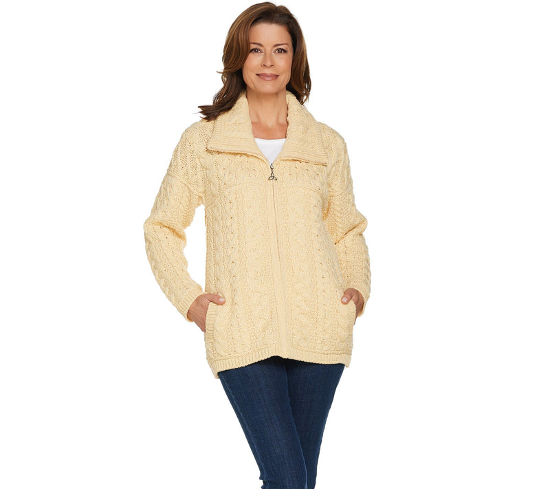 Aran Crafts Merino Wool Zip Front Cardigan — View 21