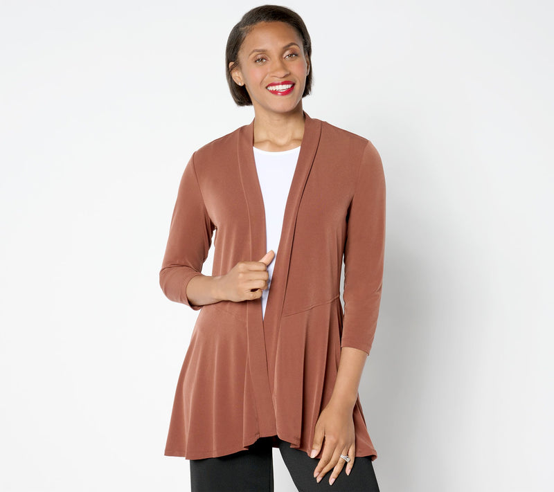 Susan Graver Liquid Knit 3/4 Sleeve Cardigan with Peplum — View 9
