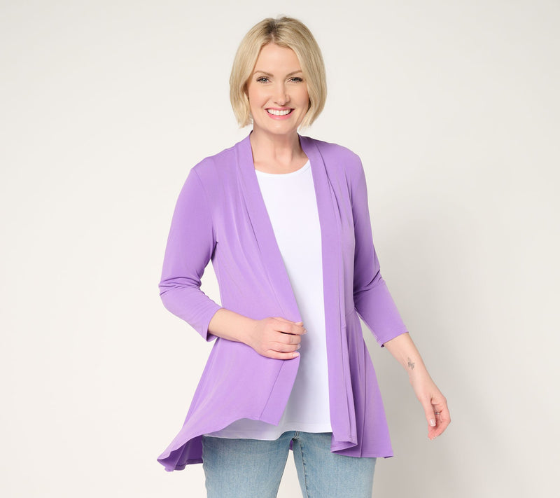 Susan Graver Liquid Knit 3/4 Sleeve Cardigan with Peplum — View 45