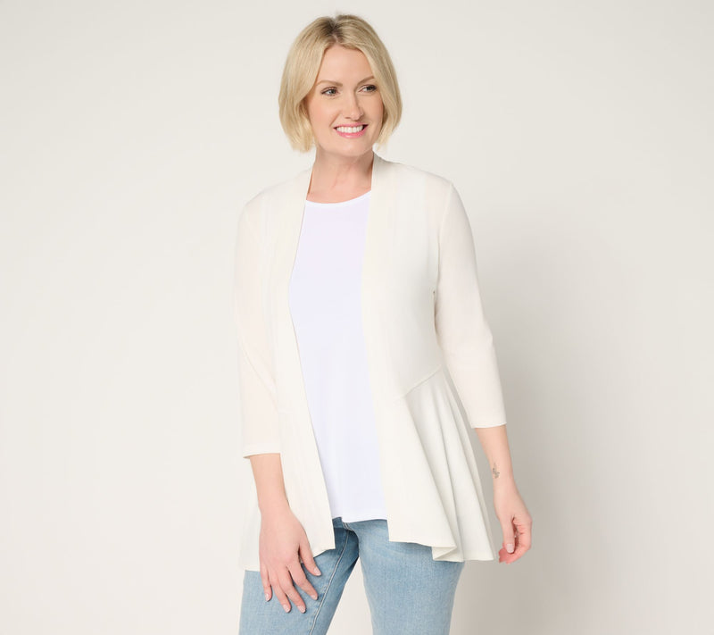 Susan Graver Liquid Knit 3/4 Sleeve Cardigan with Peplum — View 46