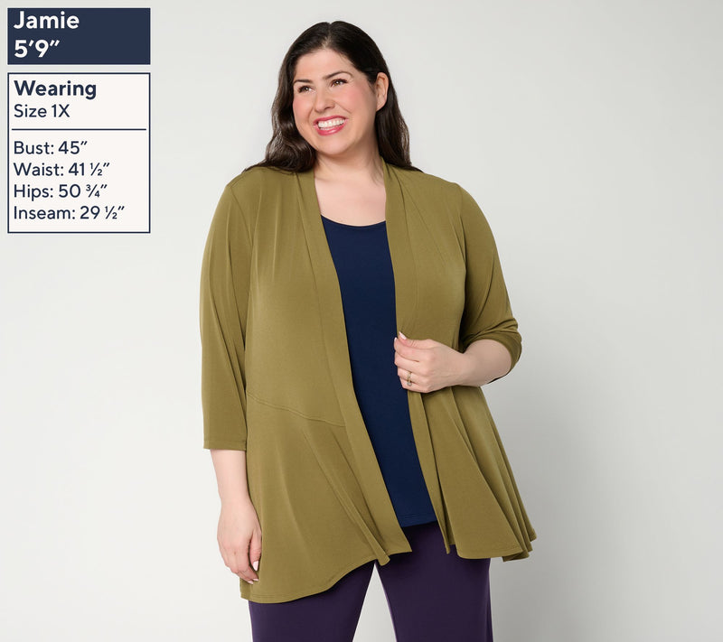Susan Graver Liquid Knit 3/4 Sleeve Cardigan with Peplum — View 35