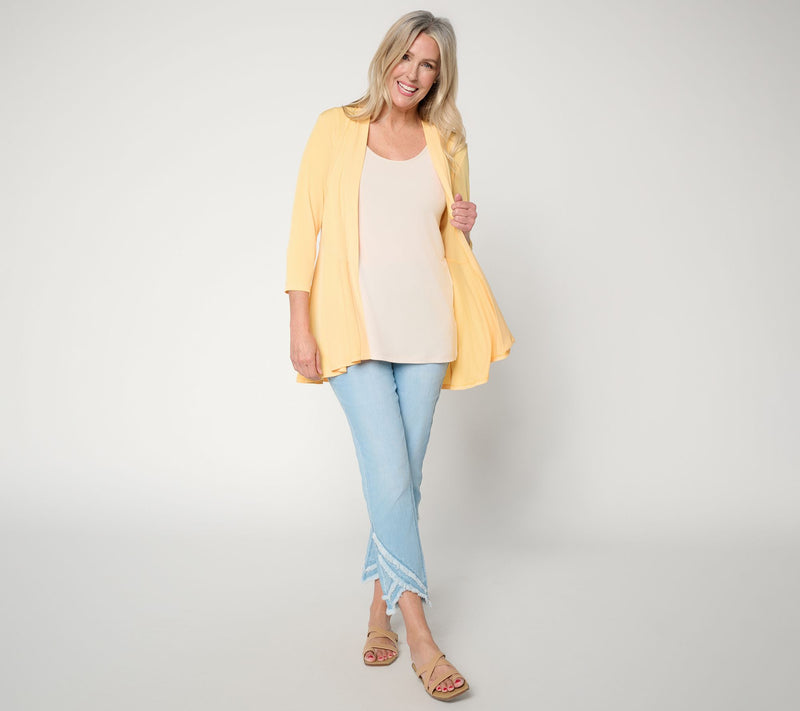 Susan Graver Liquid Knit 3/4 Sleeve Cardigan with Peplum — View 37
