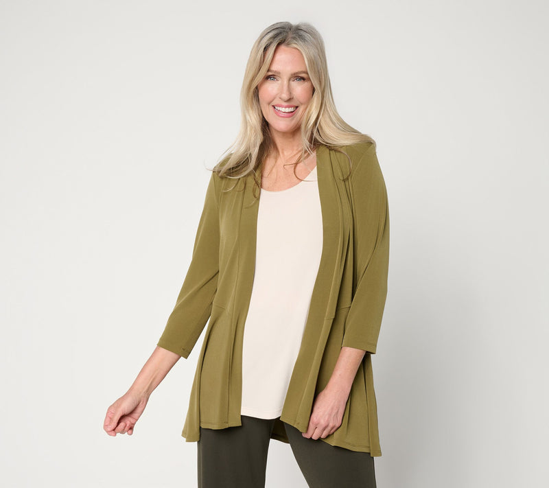 Susan Graver Liquid Knit 3/4 Sleeve Cardigan with Peplum — View 47