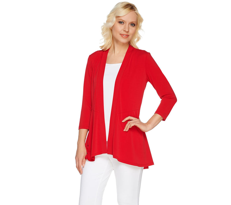 Susan Graver Liquid Knit 3/4 Sleeve Cardigan with Peplum — View 34