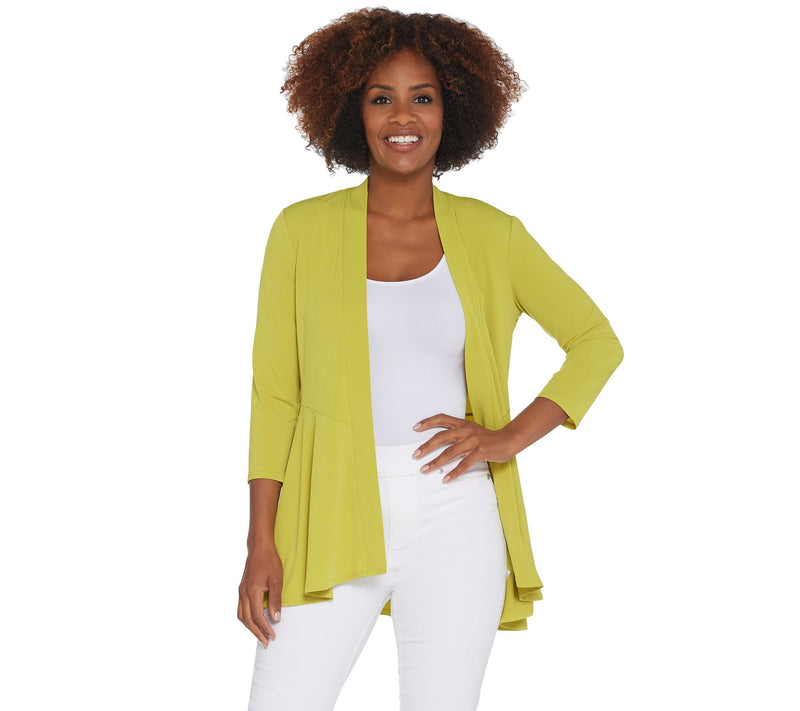 Susan Graver Liquid Knit 3/4 Sleeve Cardigan with Peplum — View 11