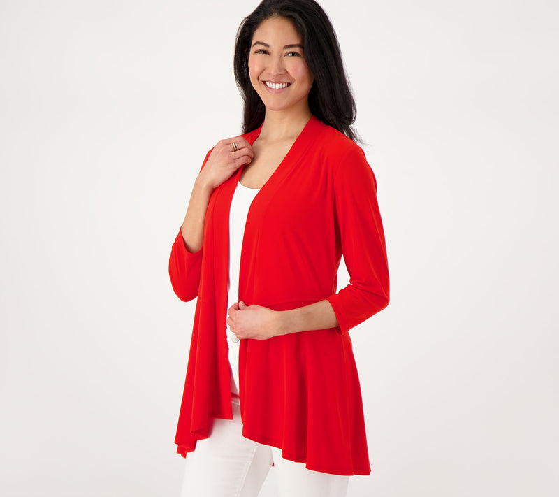 Susan Graver Liquid Knit 3/4 Sleeve Cardigan with Peplum — View 49