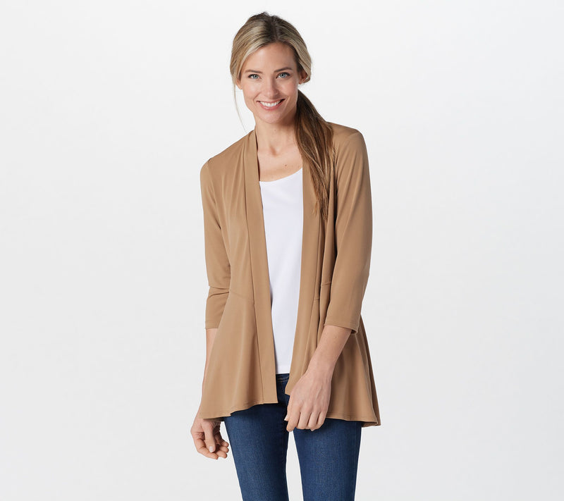 Susan Graver Liquid Knit 3/4 Sleeve Cardigan with Peplum — View 4
