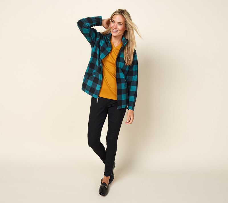 Denim & Co. Printed Fleece Zip Front Long Sleeve Jacket with Pockets — View 33